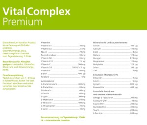 VitalComplex Premium – Spermaqualität verbessern Beipackzettel Inhaltsstoffe